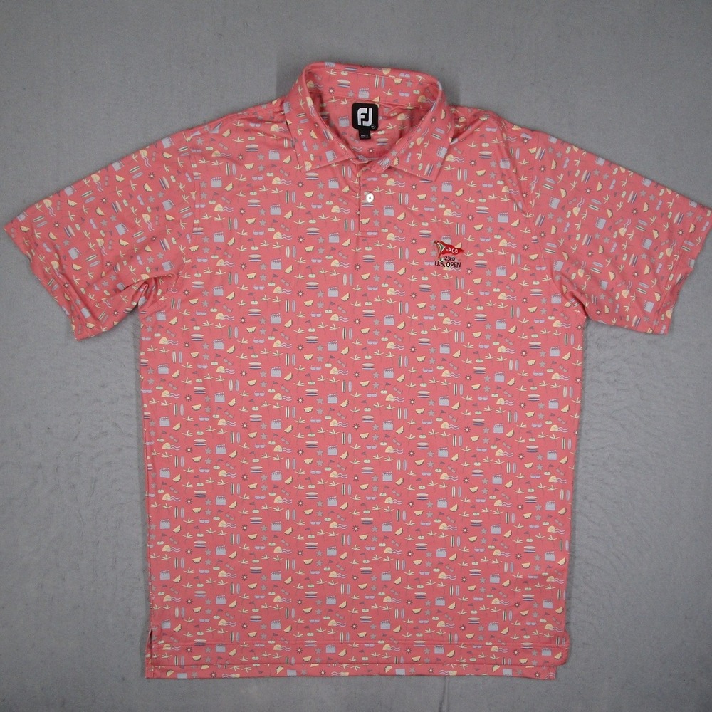 FootJoy Mens LACC 123rd US Open Golf Polo Shirt Pink Novelty Print XL